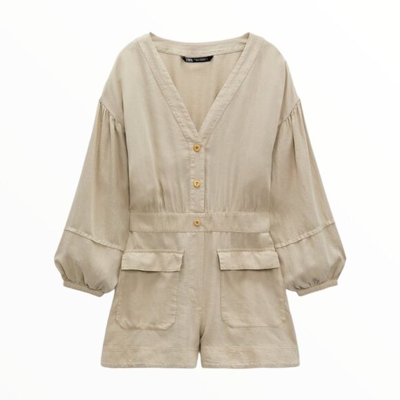ZARA | Sand | PATCH POCKET SHORT JUMPSUIT - Picture 2 of 9